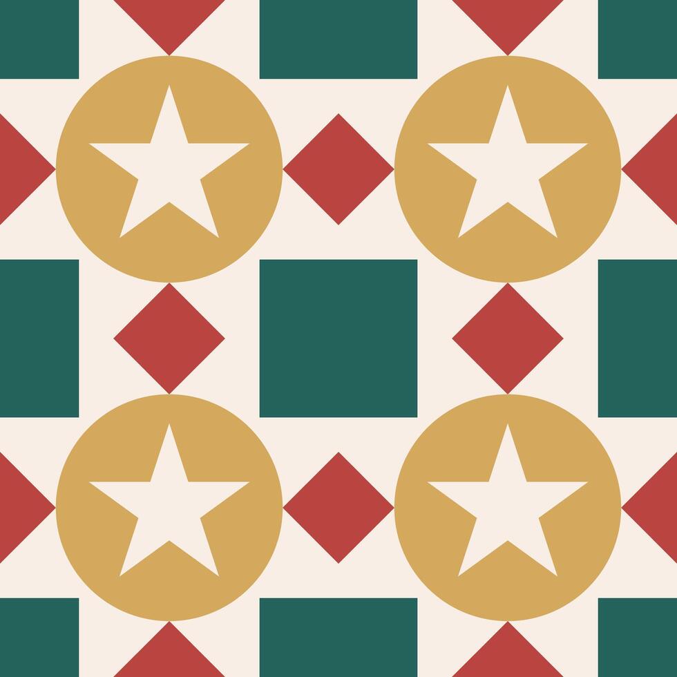 Christmas Star in circle and geometric seamless pattern for tile , paper gift , wrapping paper decoration on holiday. vector