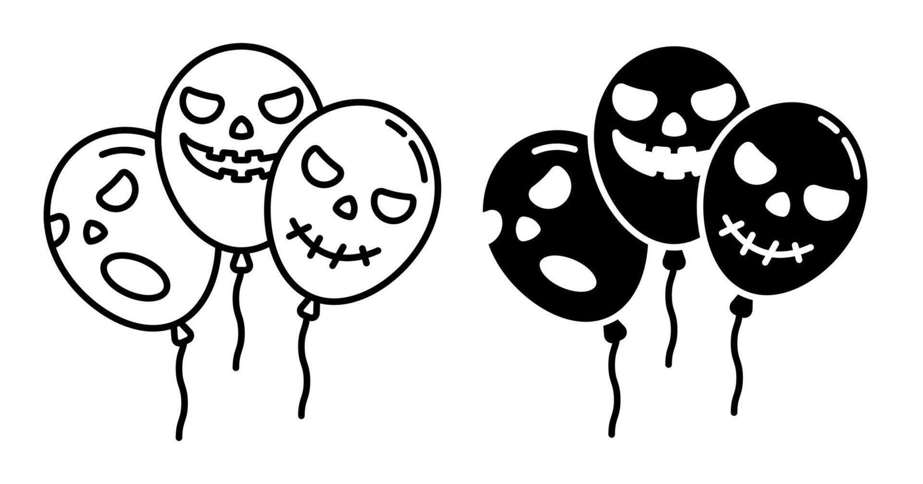 Linear icon. Halloween Garland of balloons with Spooky grinning heads. Simple black and white isolated on white background vector