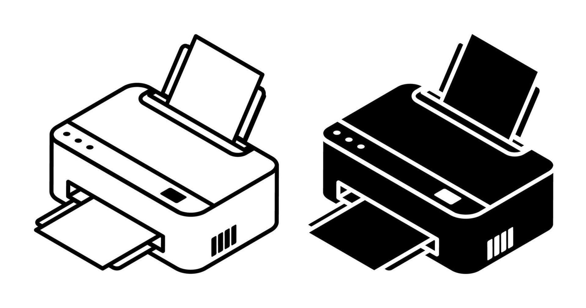 Linear icon, Isometric inkjet printer. Printing documents in office using copiers. Simple black and white isolated on white background vector