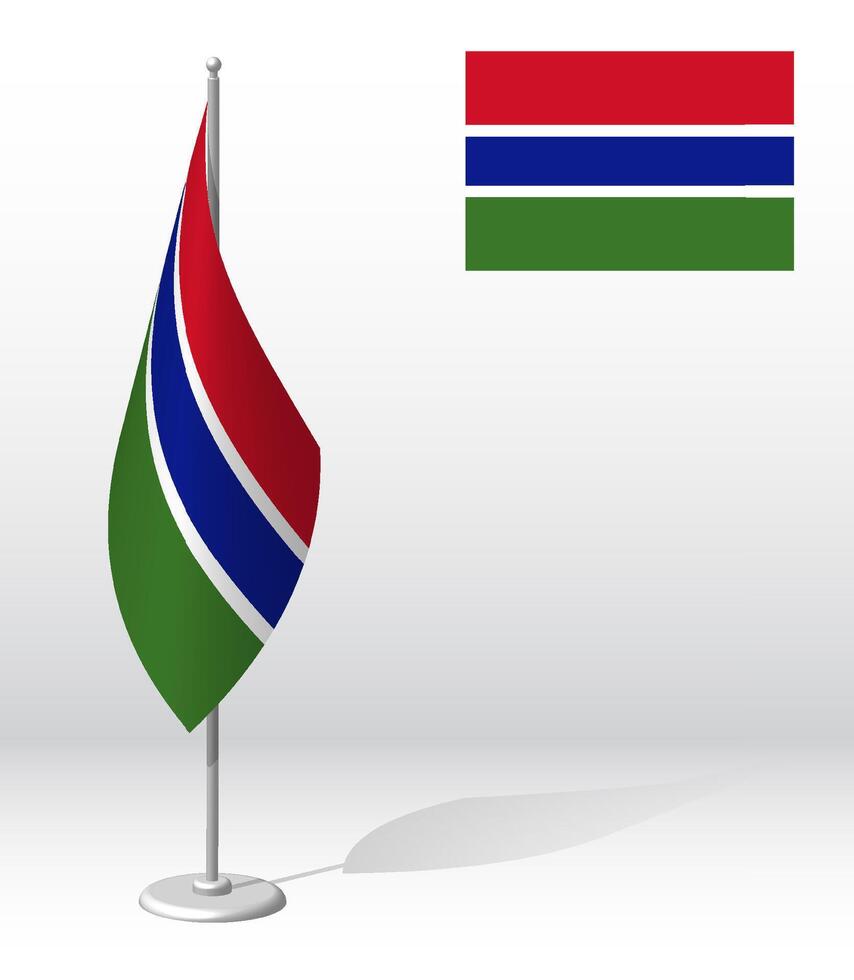 GAMBIA flag on flagpole for registration of solemn event, meeting foreign guests. National independence day of GAMBIA. Realistic 3D on white vector