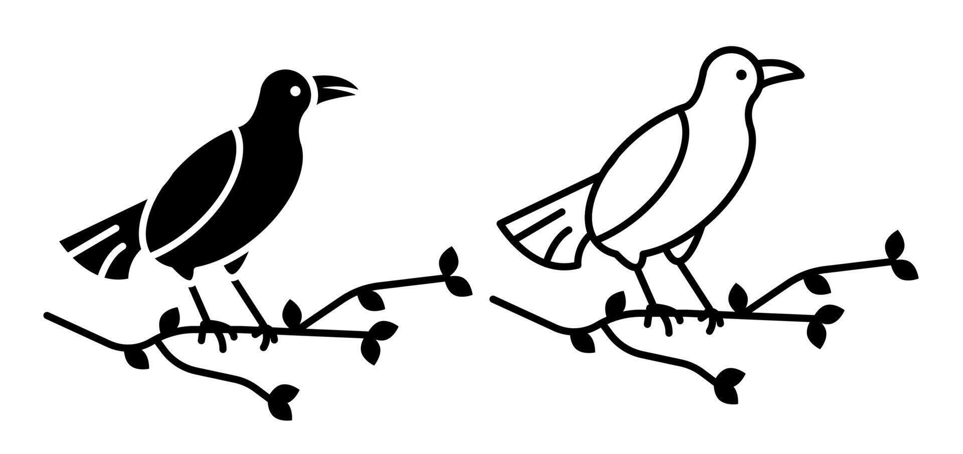 Linear icon. Halloween big black raven sits on a branch in cemetery. Bearer of bad news. Simple black and white isolated on white background vector
