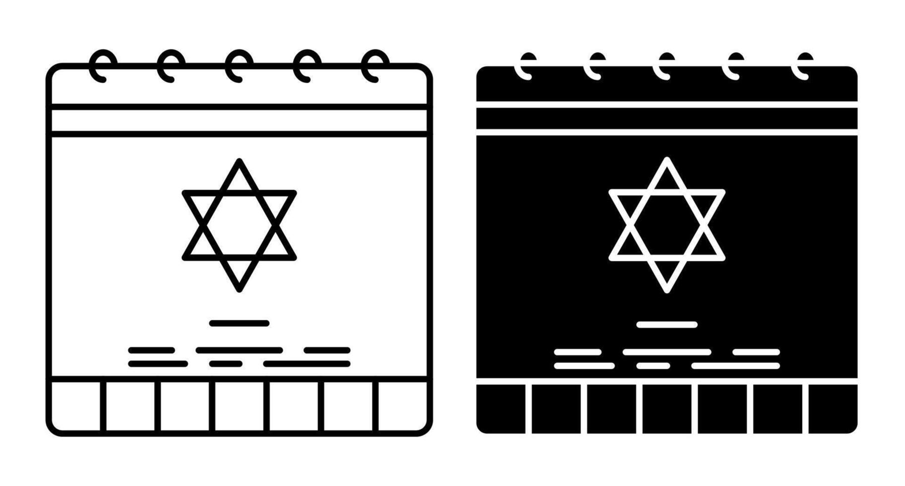 Linear icon. Hanukkah Jewish prayer calendar with six pointed Star of David and inscription of pray. Simple black and white isolated on white background vector
