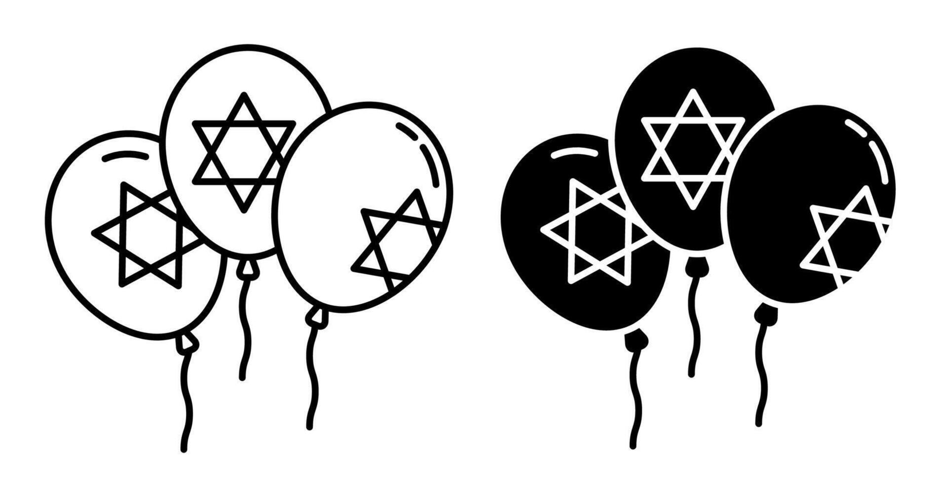 Linear icon. Hanukkah garland of balloons with religious Jewish symbol of six pointed Star of David. Simple black and white isolated on white background vector