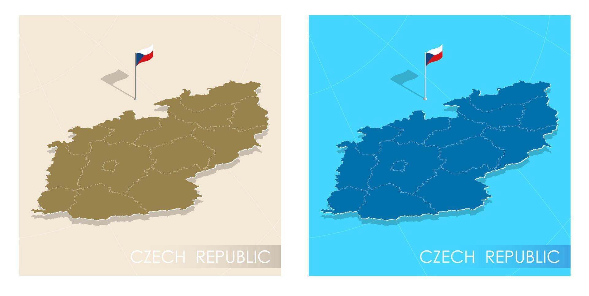 Czech country flag installed on geographic positioning map point of country territory. Czech commonwealth banner on land and sea. Festive patriotic HD format template for independence day vector