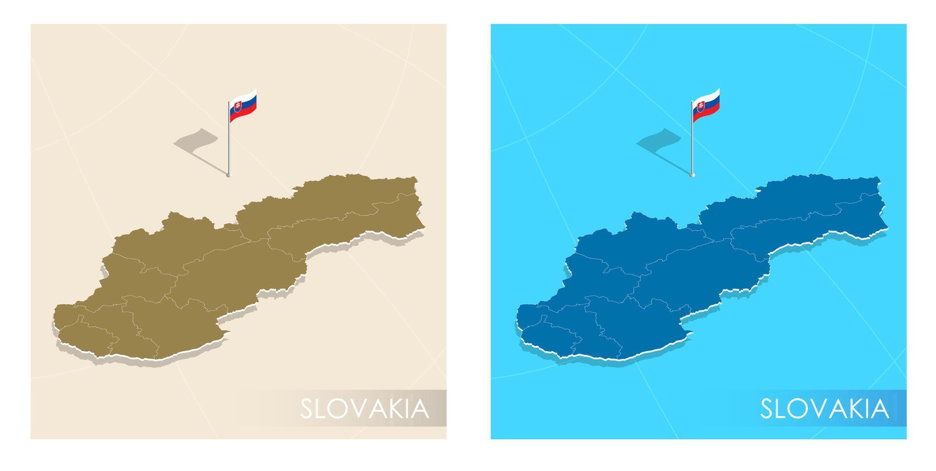 Slovakia country flag installed on geographic positioning map point of country territory. Slovak commonwealth banner on land and sea. Festive patriotic HD format template for independence day vector