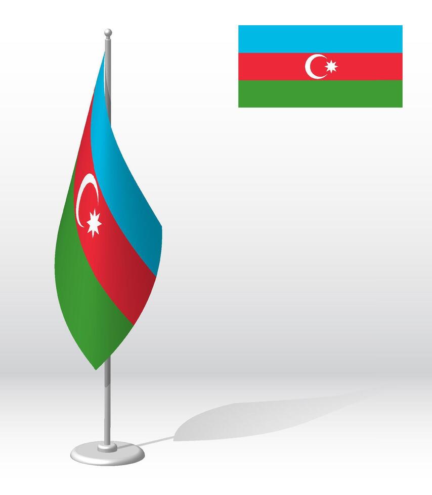 AZERBAIJAN flag on flagpole for registration of solemn event, meeting foreign guests. National independence day of AZERBAIJAN. Realistic 3D on white vector