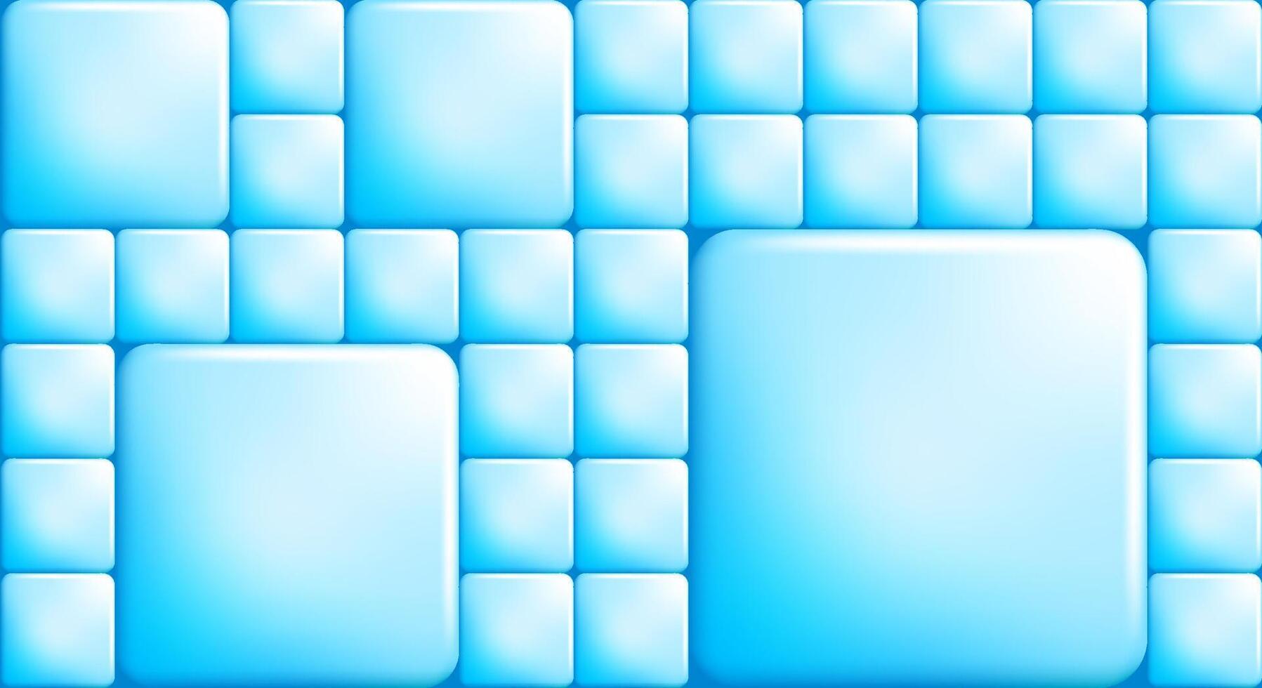 Rectangular blue colored icy tile block buttons with rounded corners. Cold volumetric material copy space for design of web pages and interface. 3D background vector