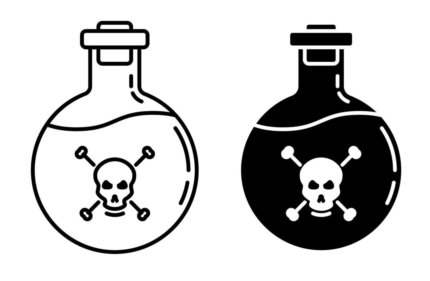 Linear icon. Halloween spherical glass flask containing a magical poisonous substance. Simple black and white isolated on white background vector