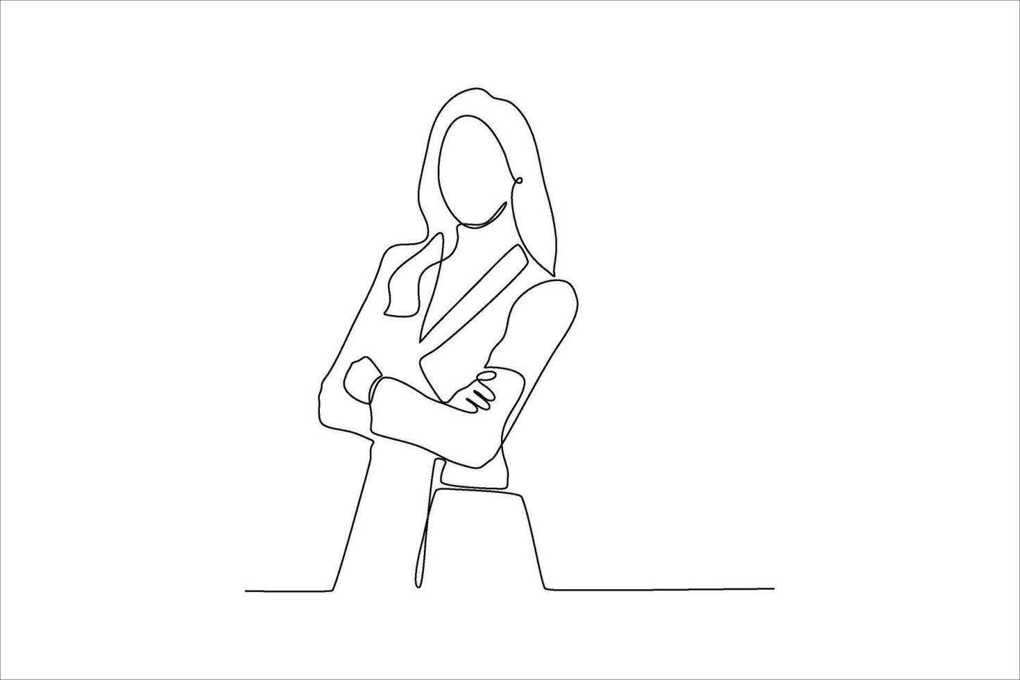 A minimalist line drawing of a woman standing confidently with crossed arms. vector