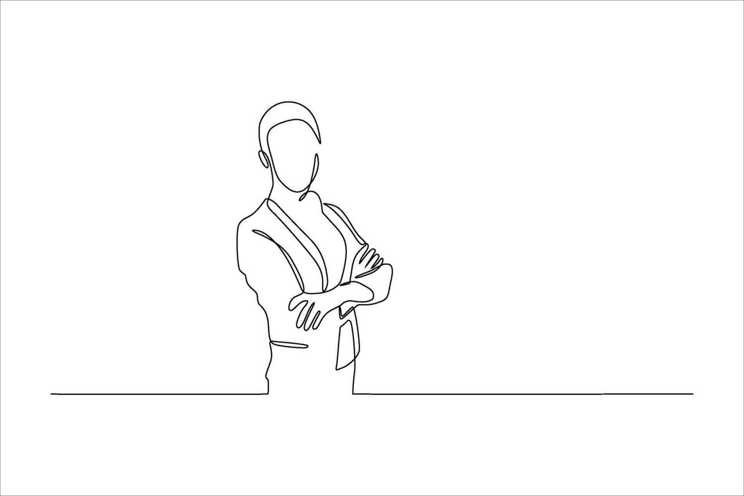 A minimalist line drawing of a person standing with arms crossed. vector