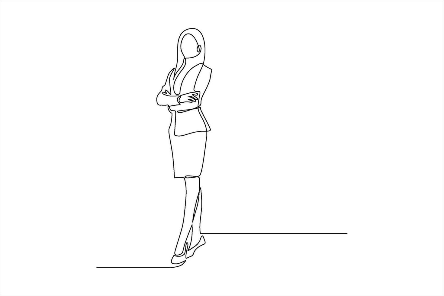 A minimalist line drawing of a businesswoman standing confidently with arms crossed. vector