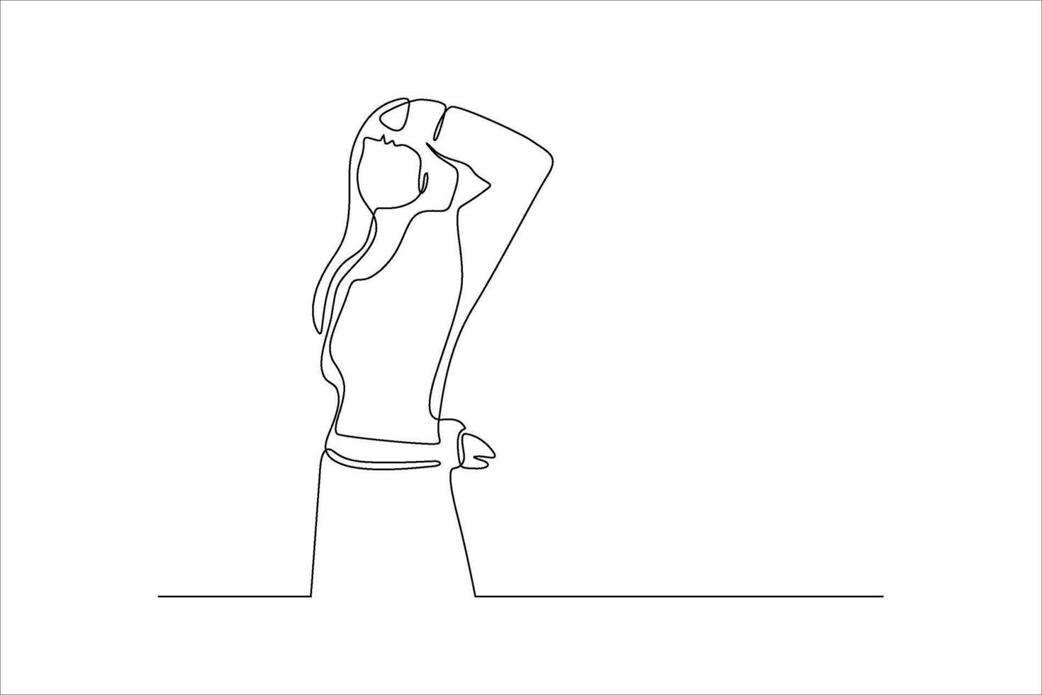 A minimalist line drawing of a woman posing with one arm raised, expressing elegance and simplicity. vector