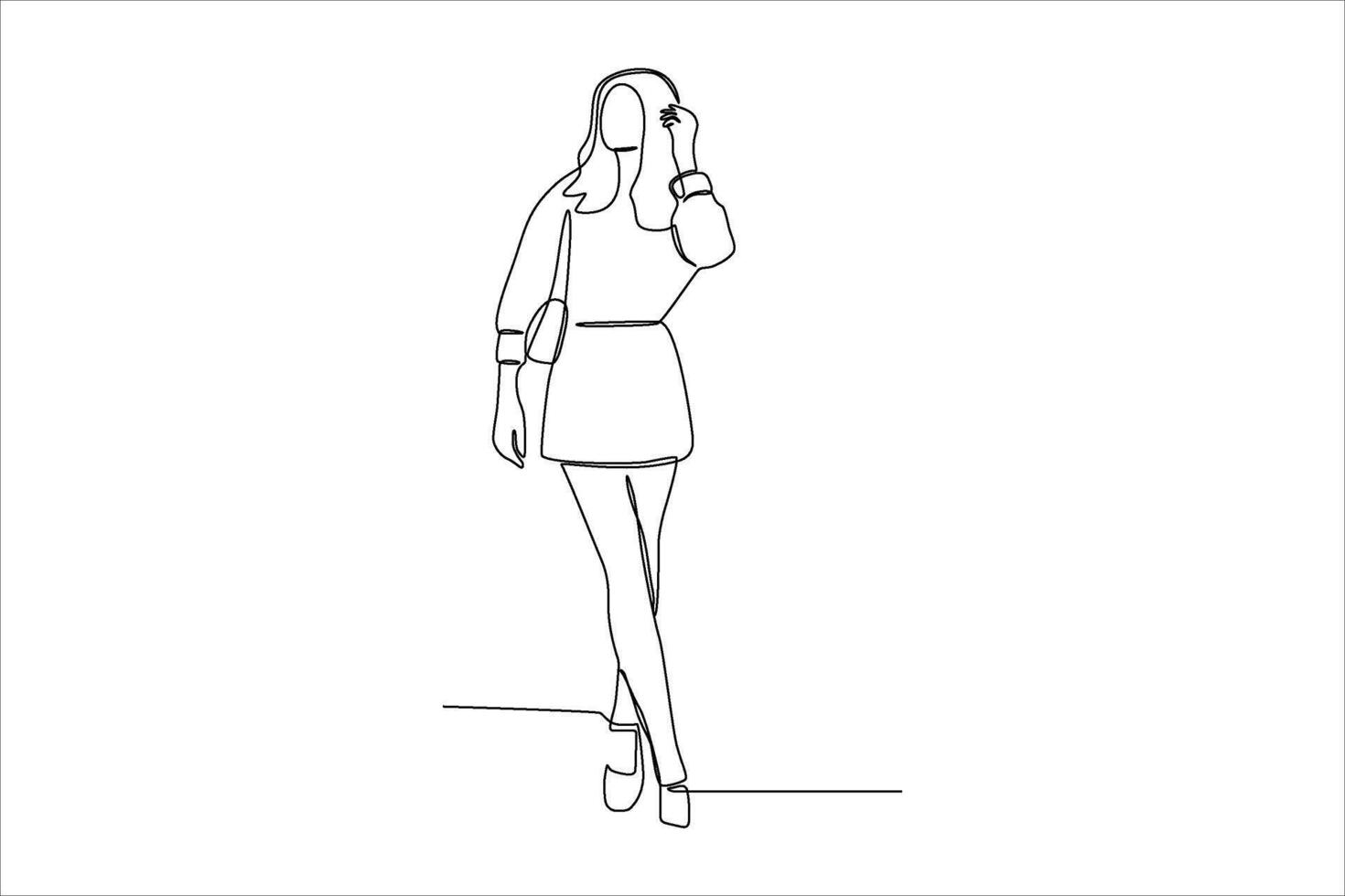 A minimalist line drawing of a fashionable woman standing confidently. vector