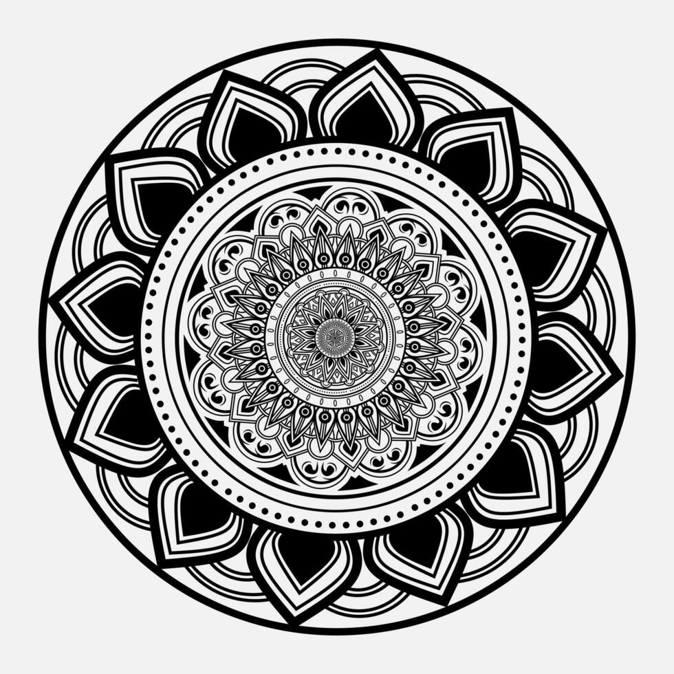 Black Mandala Flower Pattern Design Logo with White Background vector