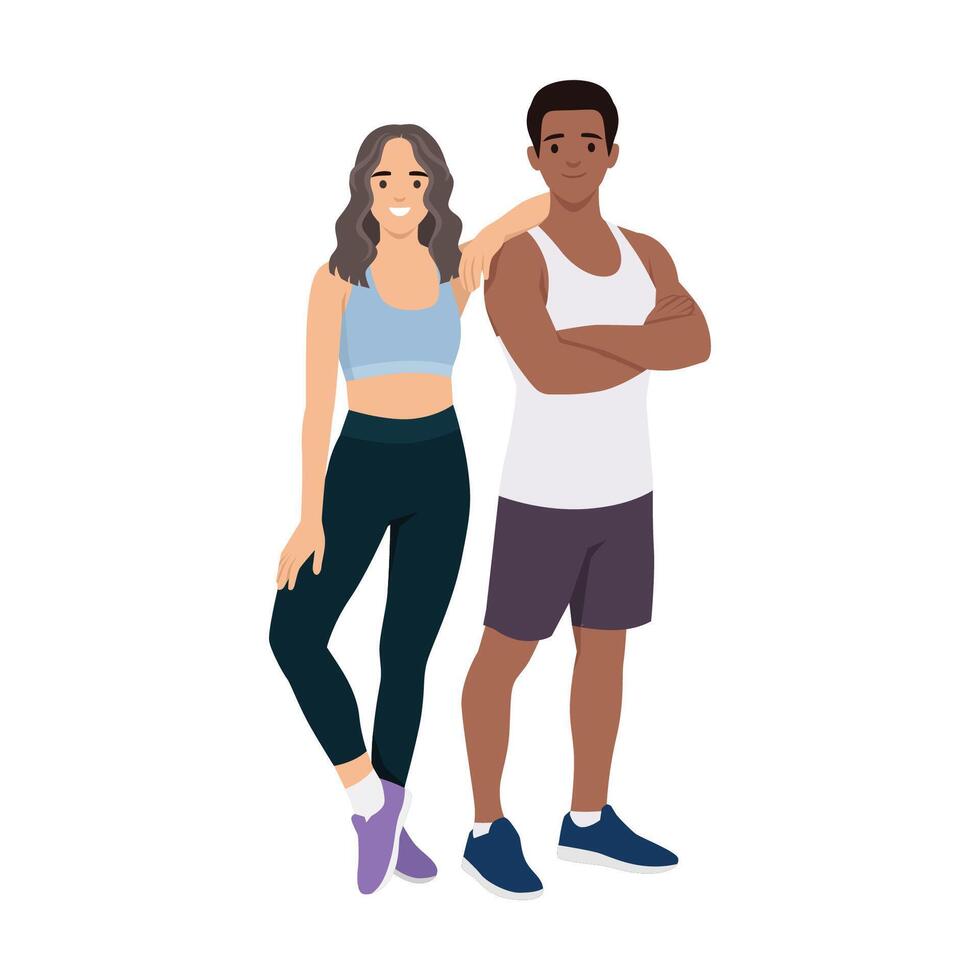 Young people dressed in sportswear and leading an active. vector