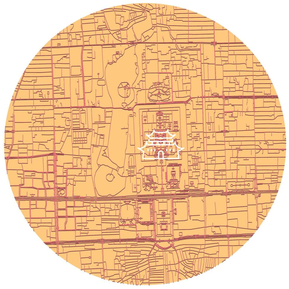 Beijing China accurate street art map,city center in circle shape, image vector