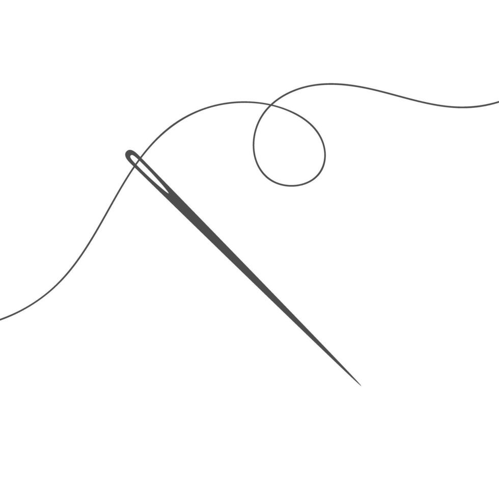 Needle and thread silhouette icon illustration. Tailor logo with needle symbol and curvy thread isolated on white background. Handmade craft symbol, tailor equipment, needlework skill vector