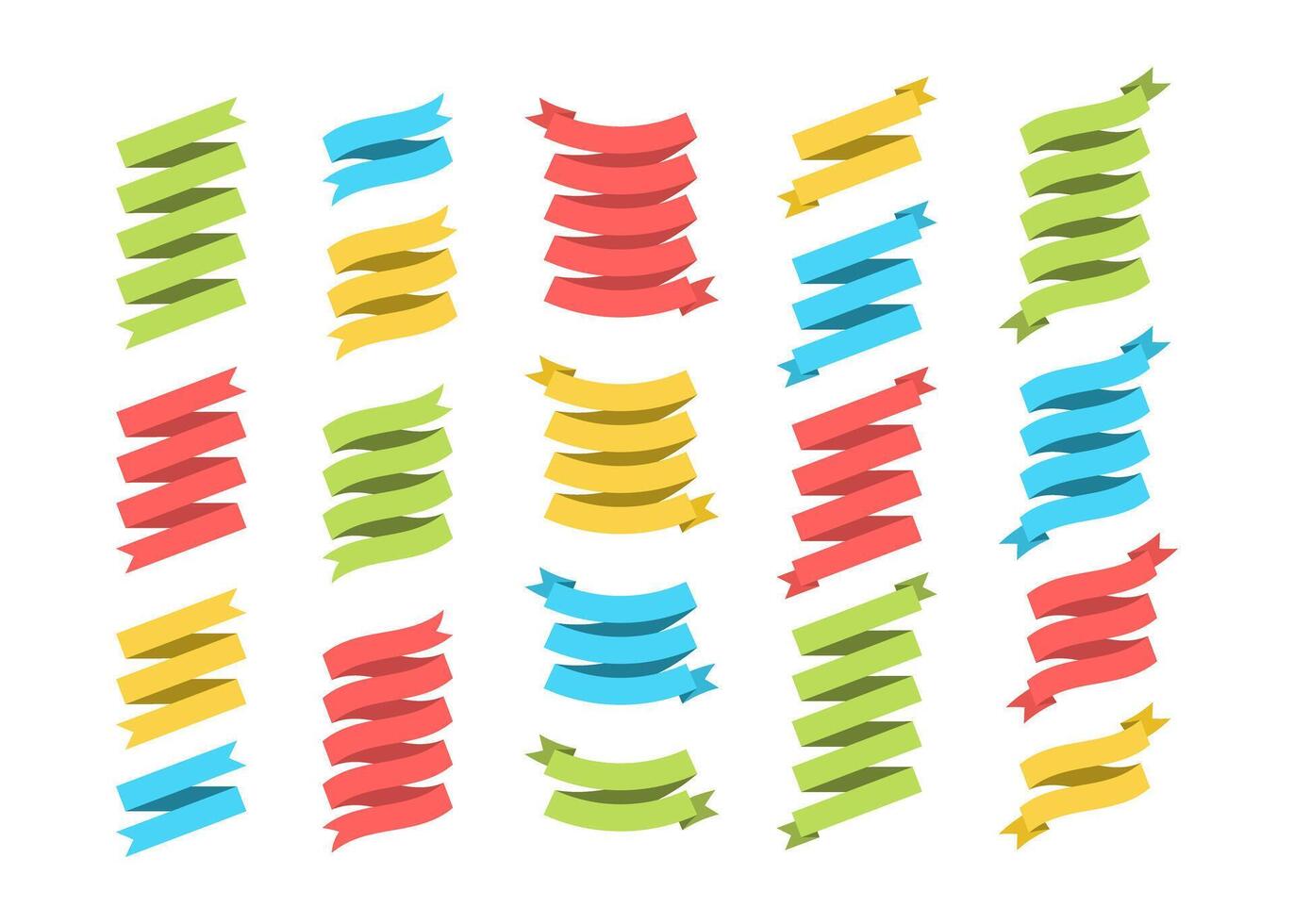 Flat ribbon banner set illustration. Colorful flat curved shape ribbons, scroll flags or curled labels with blank space for message, isolated on white background for premium offer advertising vector