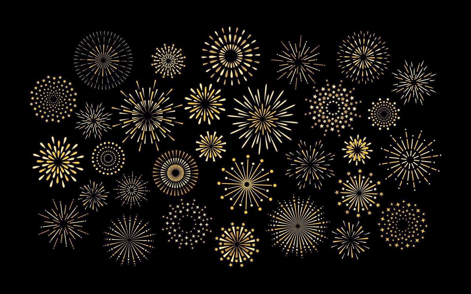 Sparkle art deco star shape fireworks burst pattern collection. Gold star shaped firework pattern isolated collection. Carnival celebration firecracker explosion, birthday party festive decoration. vector