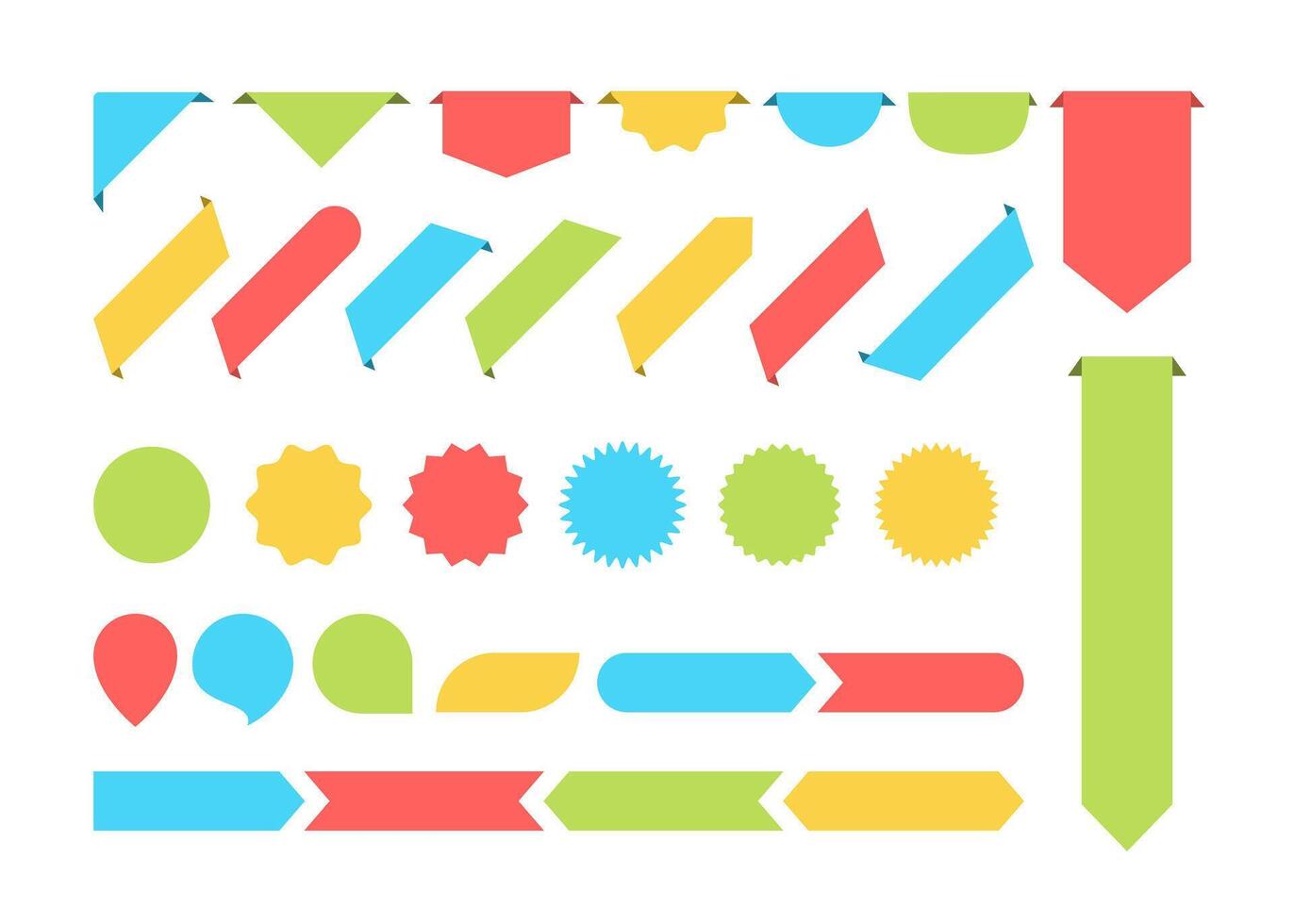 Blank label ribbon colorful set illustration. Big collection of curved shapes color ribbons and labels with empty spaces for message, isolated on white background for modern elegant decoration vector