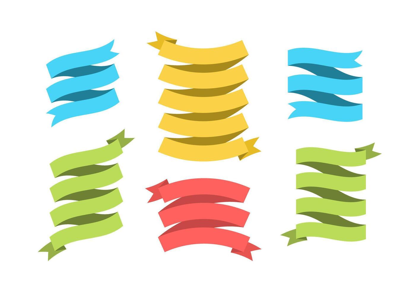 Blank label ribbon set illustration. Vintage design curly ribbon labels and curved scroll flags or sticker banners with blank space for premium offer advertising, holiday celebration marketing vector