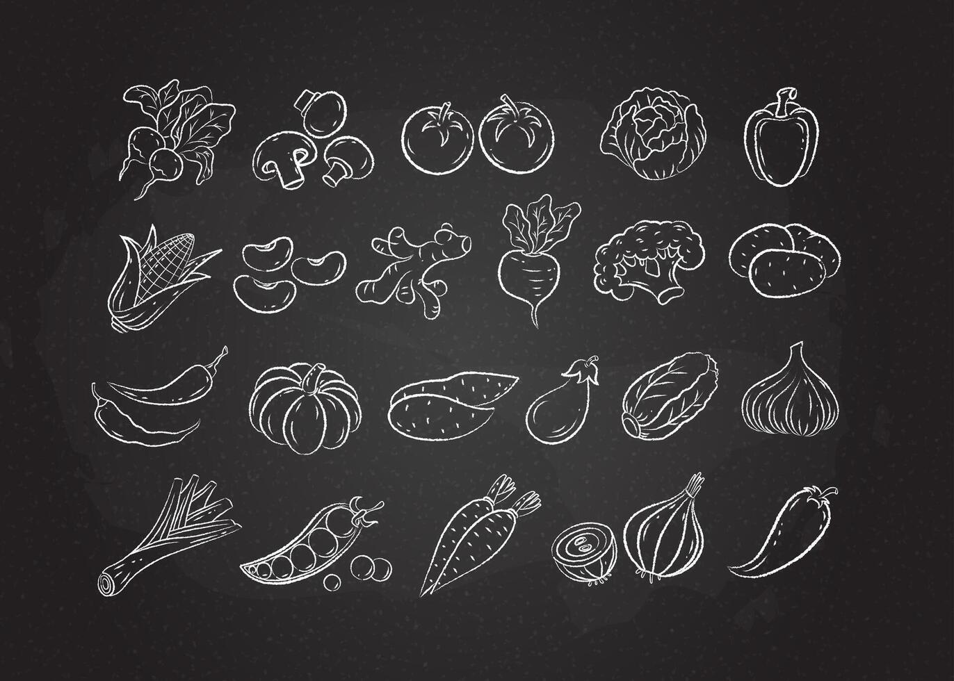 Chalked white line sketch vegetable icon set vector