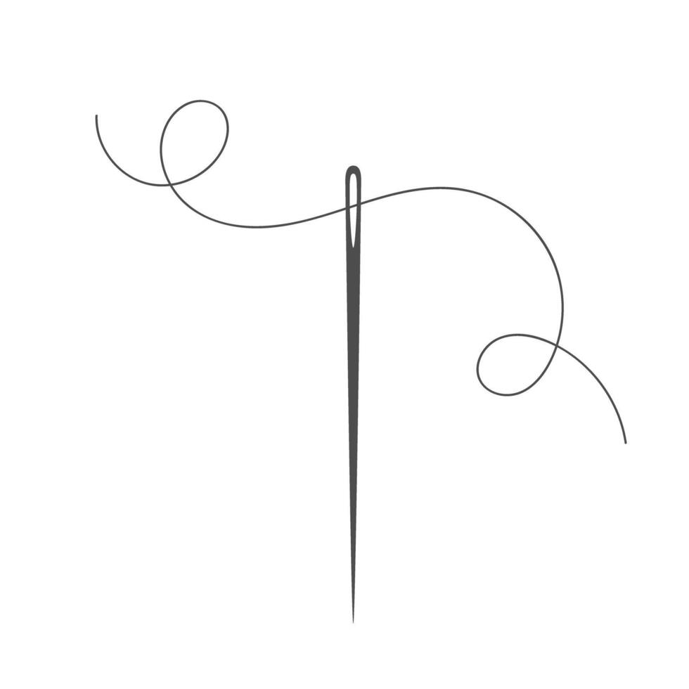Needle and thread silhouette icon illustration. Tailor logo with needle symbol and curvy thread isolated on white background. Handmade craft symbol, tailor equipment, needlework skill vector