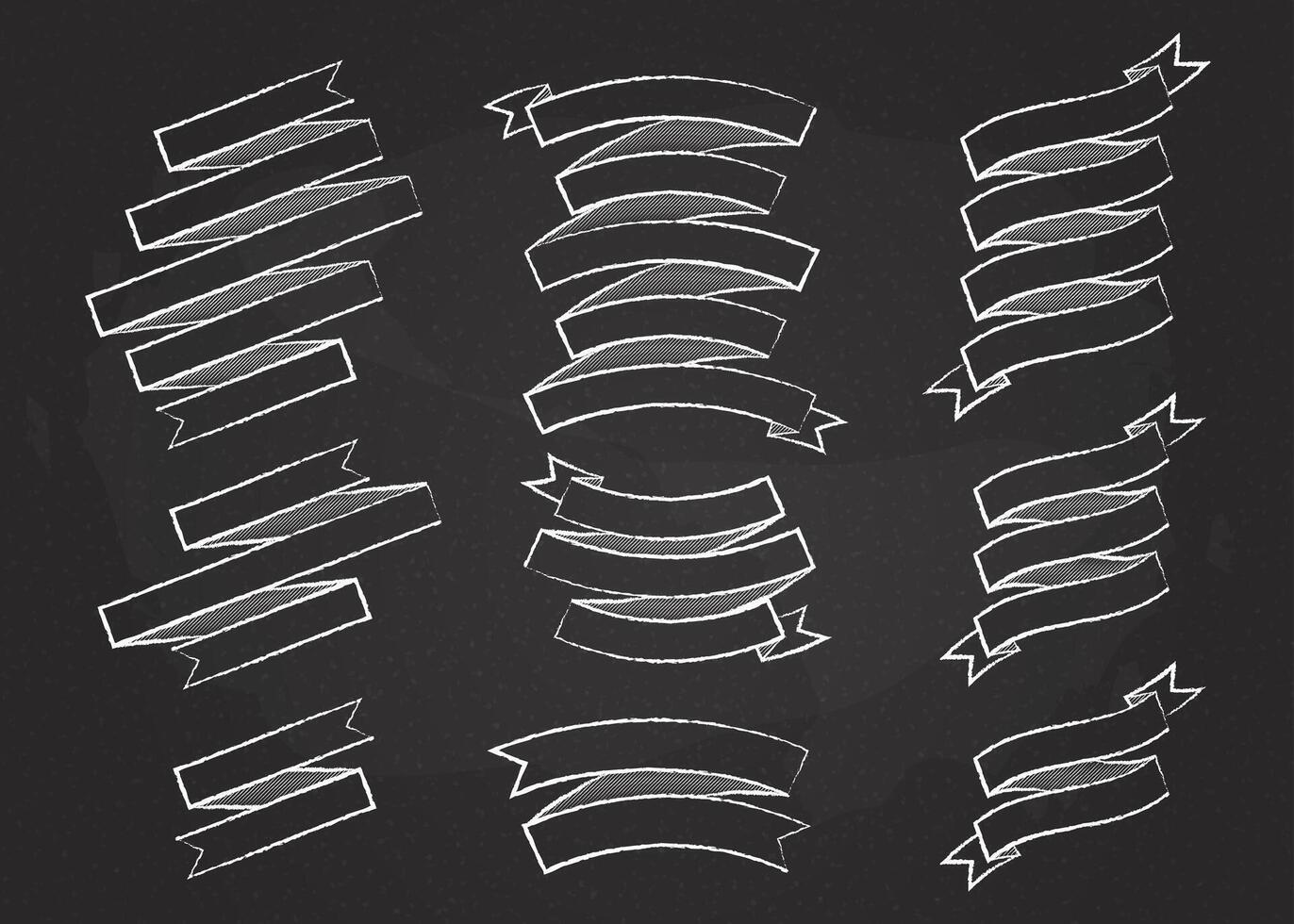Chalk outline ribbon banner set illustration. Vintage design white chalk style ribbon labels and curved scroll flags or sticker banners with blank space for modern elegant decoration vector