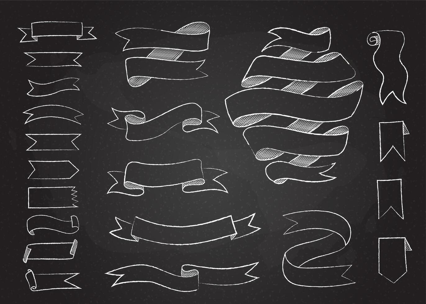 Chalk hand drawn banners and ribbons collection vector
