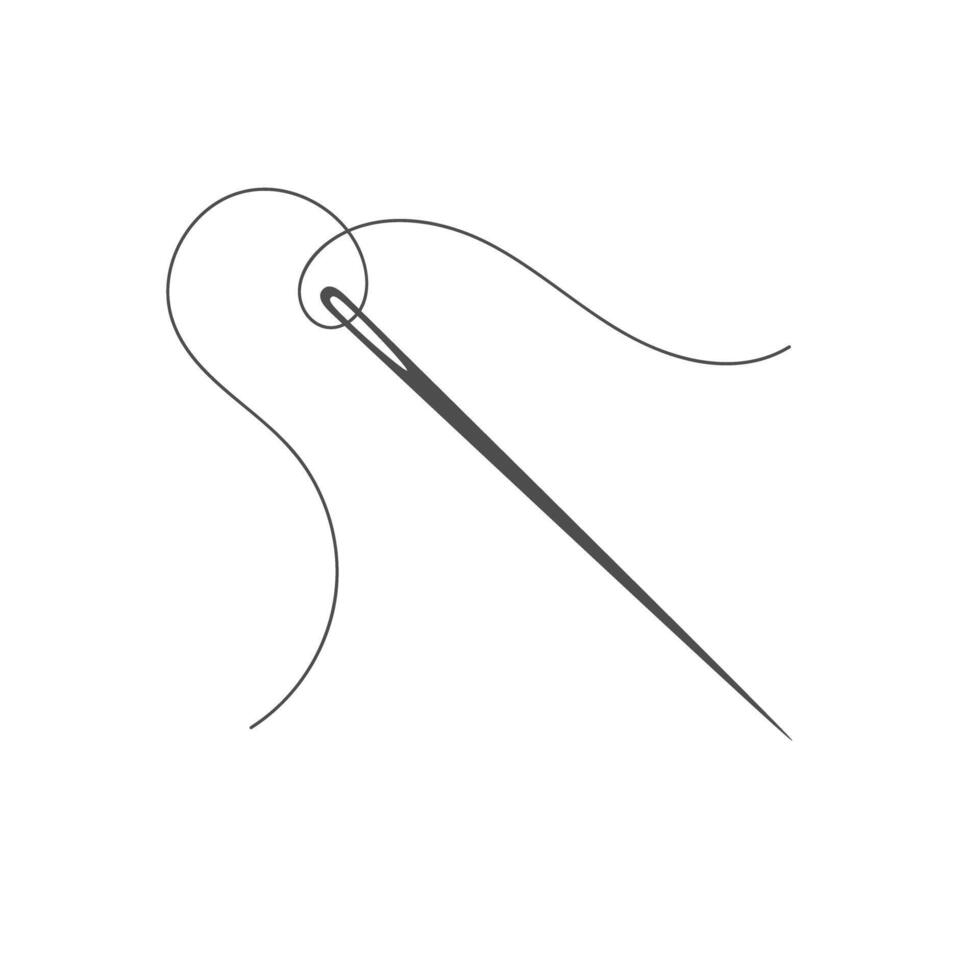 Needle and thread silhouette icon illustration. Tailor logo with needle symbol and curvy thread isolated on white background. Tailor logo template, fashion icon element, needlework instrument vector