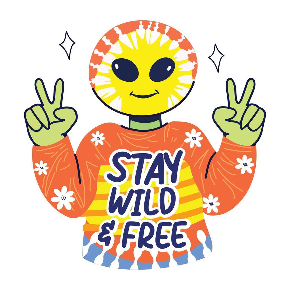A flat sticker of a weird character posing and smiling vector