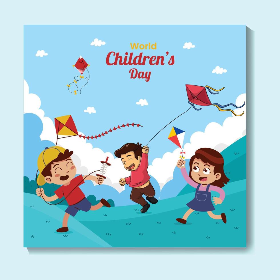 Happy Children's Day Post and Greeting Card. Modern and Minimal World Children's Day Celebration Flat Illustration. vector