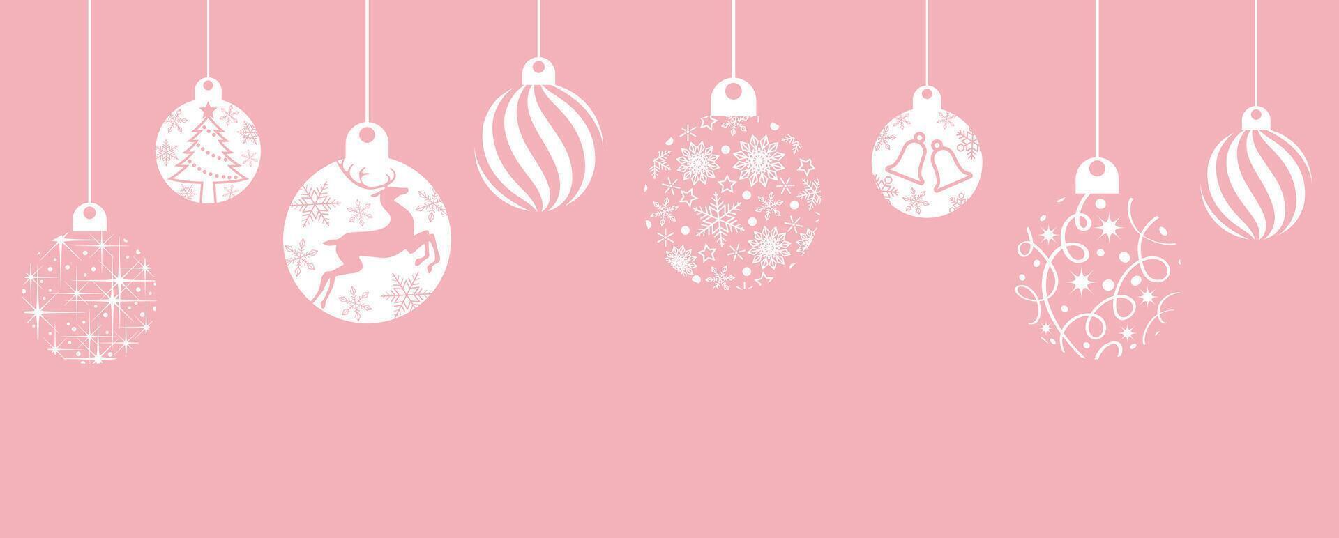 Abstract Pink Flat Background Illustration With Christmas Balls And Text Space. vector