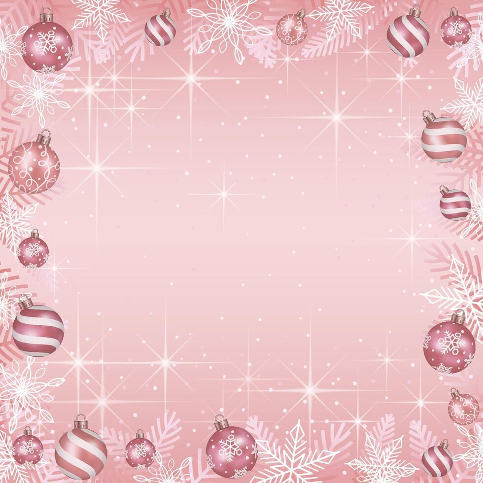 Abstract Square Frame Illustration With Christmas Balls On A Luminous Pink Background. vector
