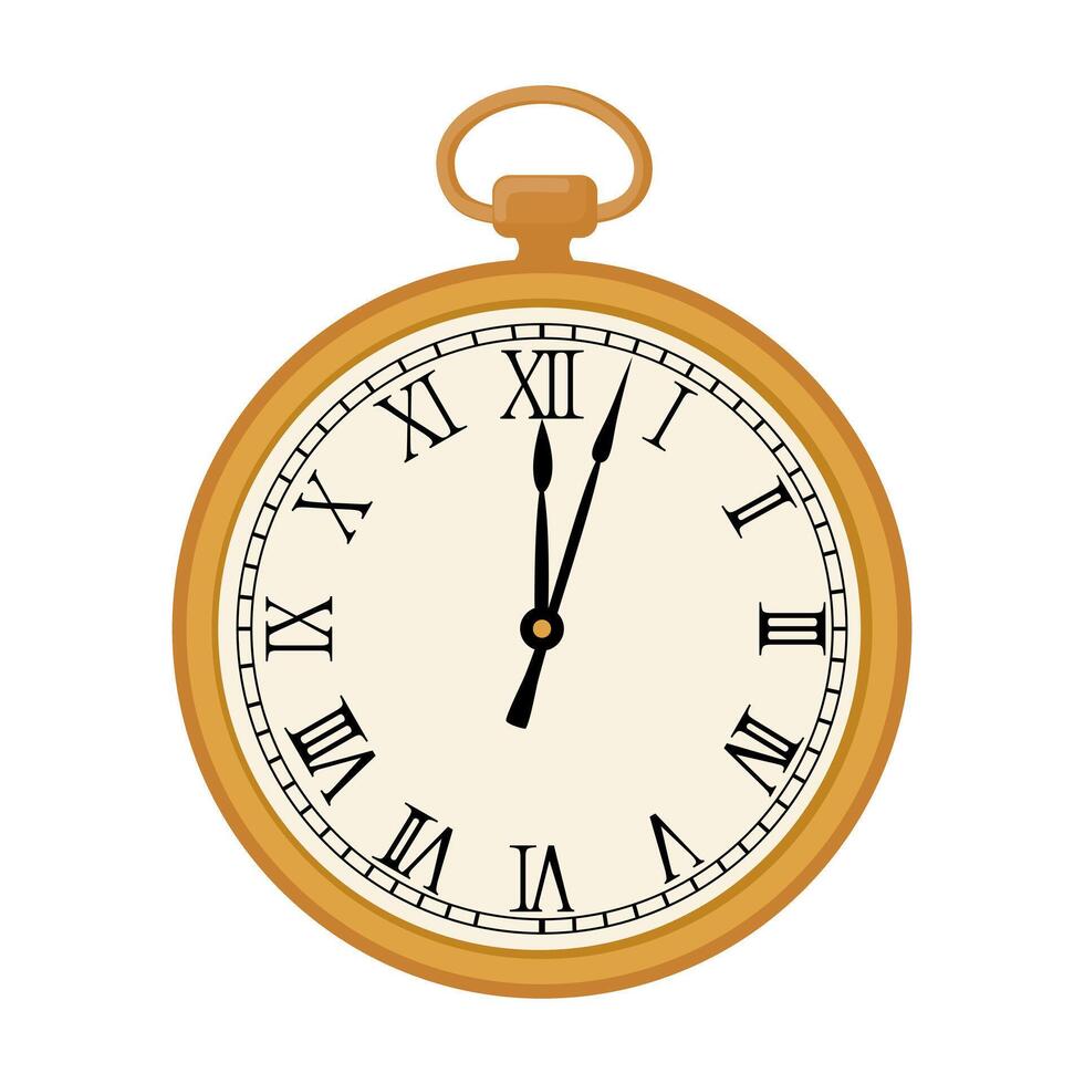 Vintage Gold Pocket Watch Showing Midnight vector