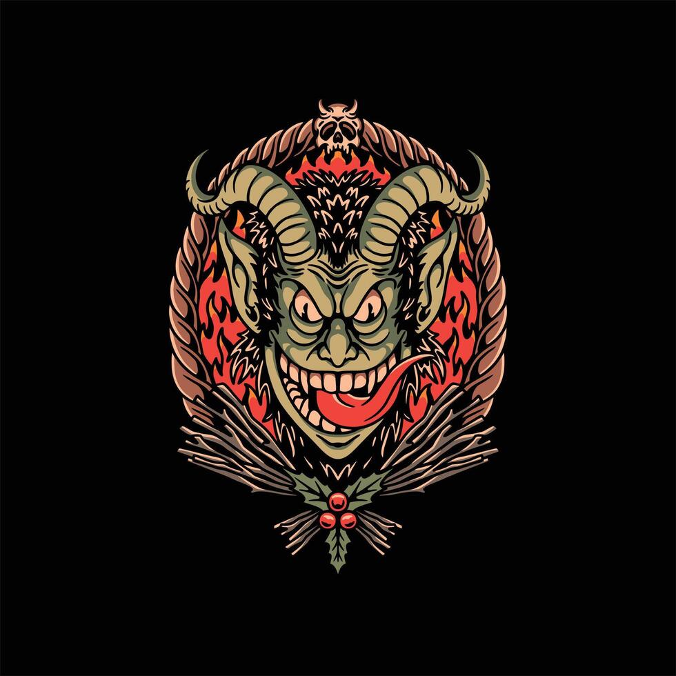 evil krampus tattoo illustration design vector