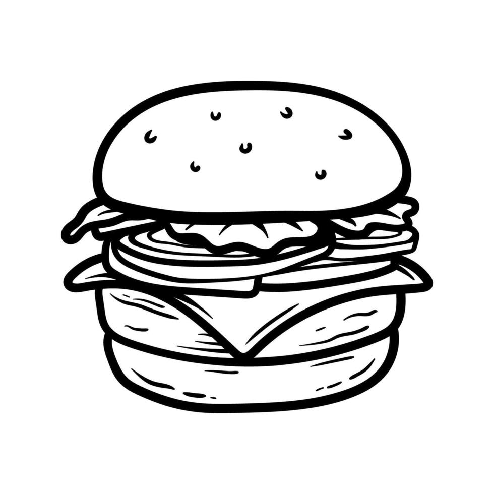 big cheese hamburger logo drawing coloring line art style sketch classic vintage design illustration vector