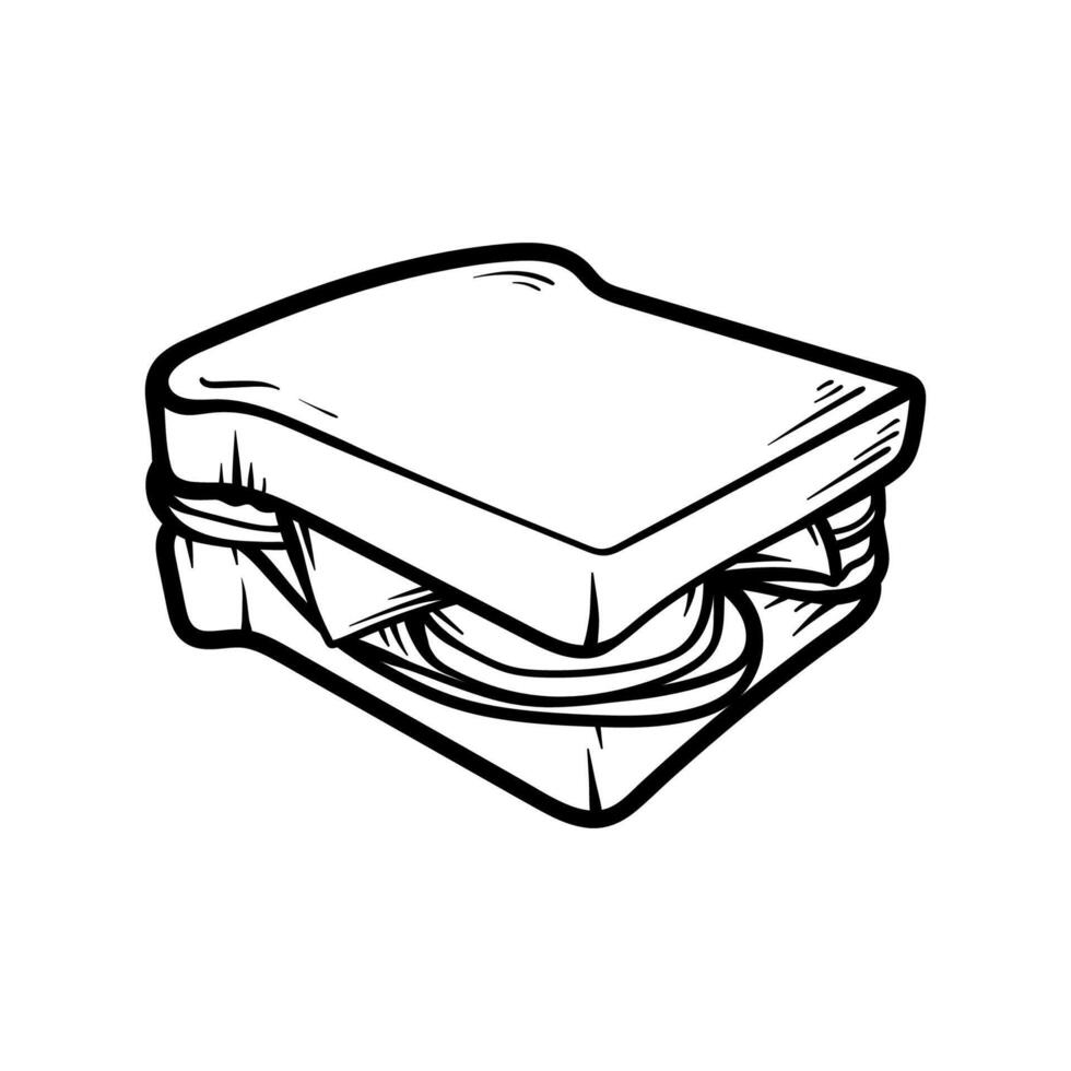 ham sandwich drawing coloring line art style sketch classic vintage design illustration vector