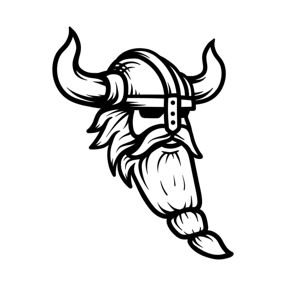 viking head helmet logo drawing coloring line art style sketch classic vintage design illustration vector