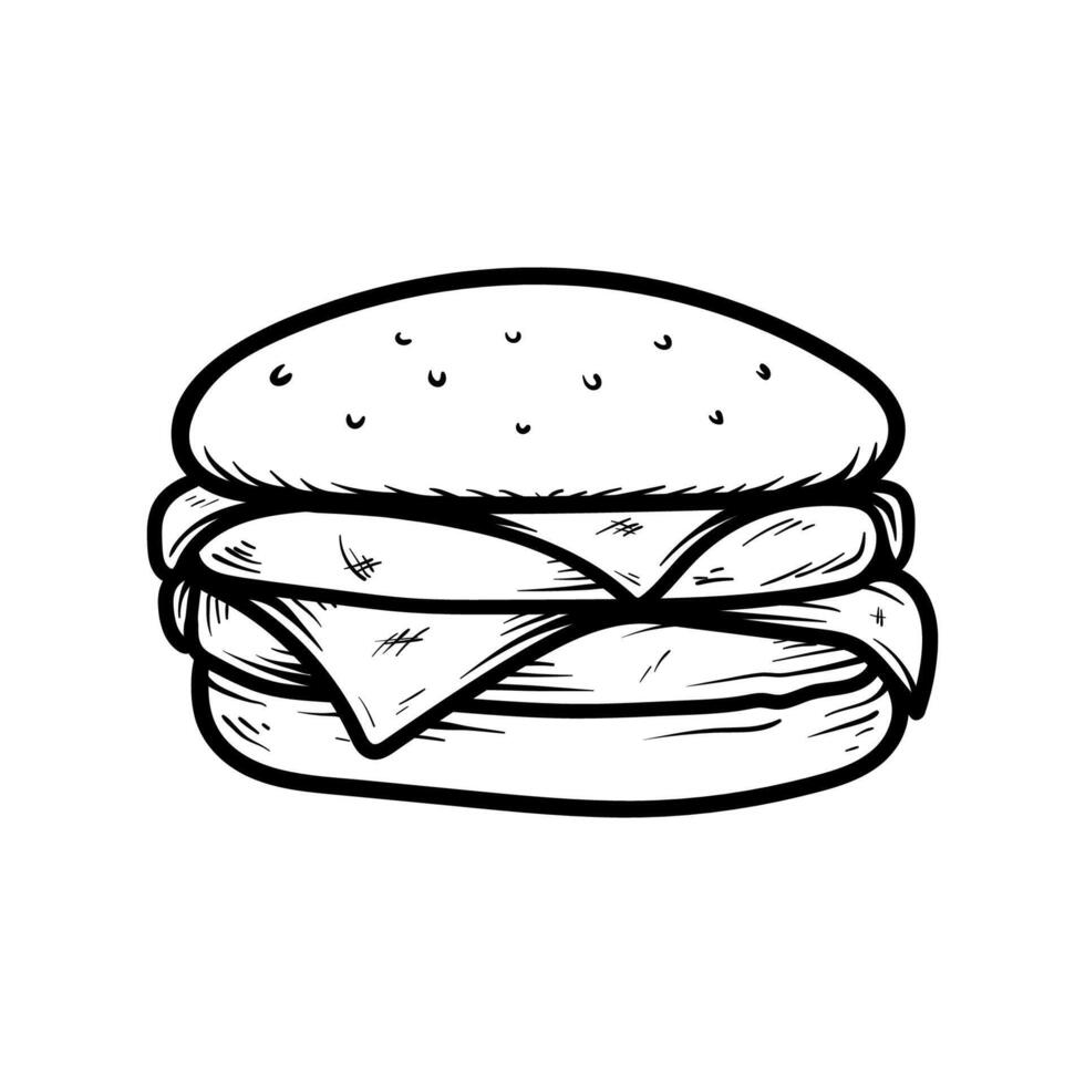 double cheese burger drawing coloring line art style sketch classic vintage design illustration vector