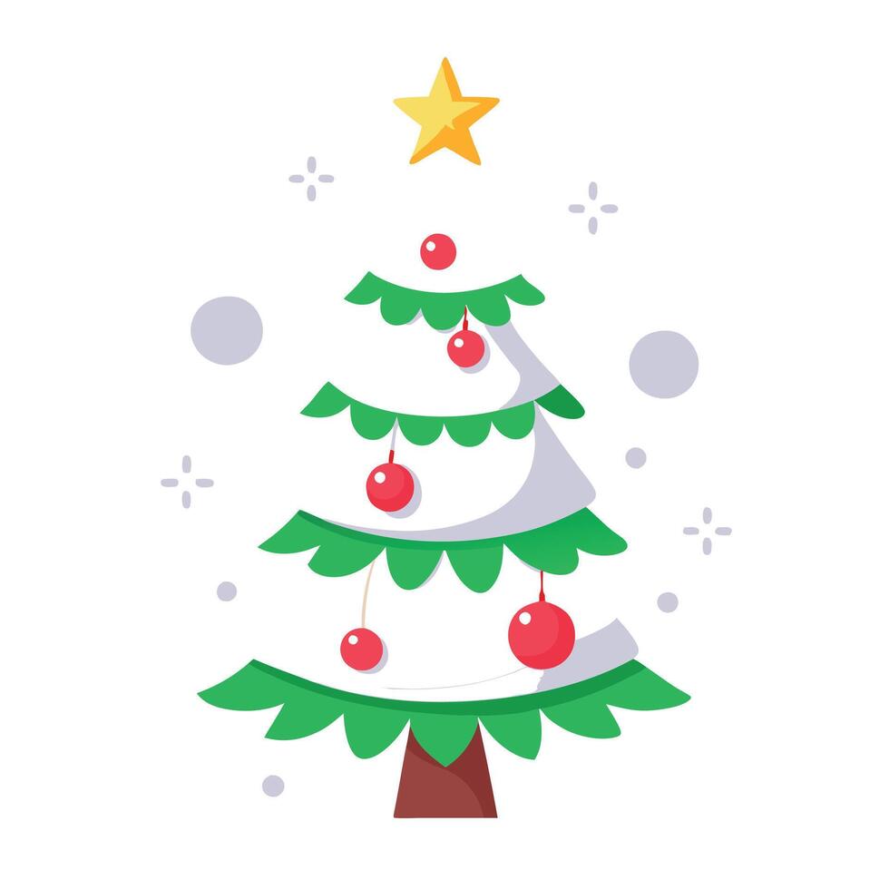Cute little white christmas tree with red ornaments and a glowing star vector