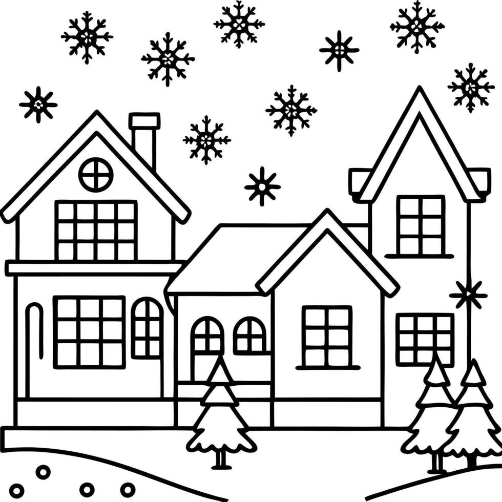 Houses in the suburbs during winter and snow decorated for christmas and the new year holidays vector
