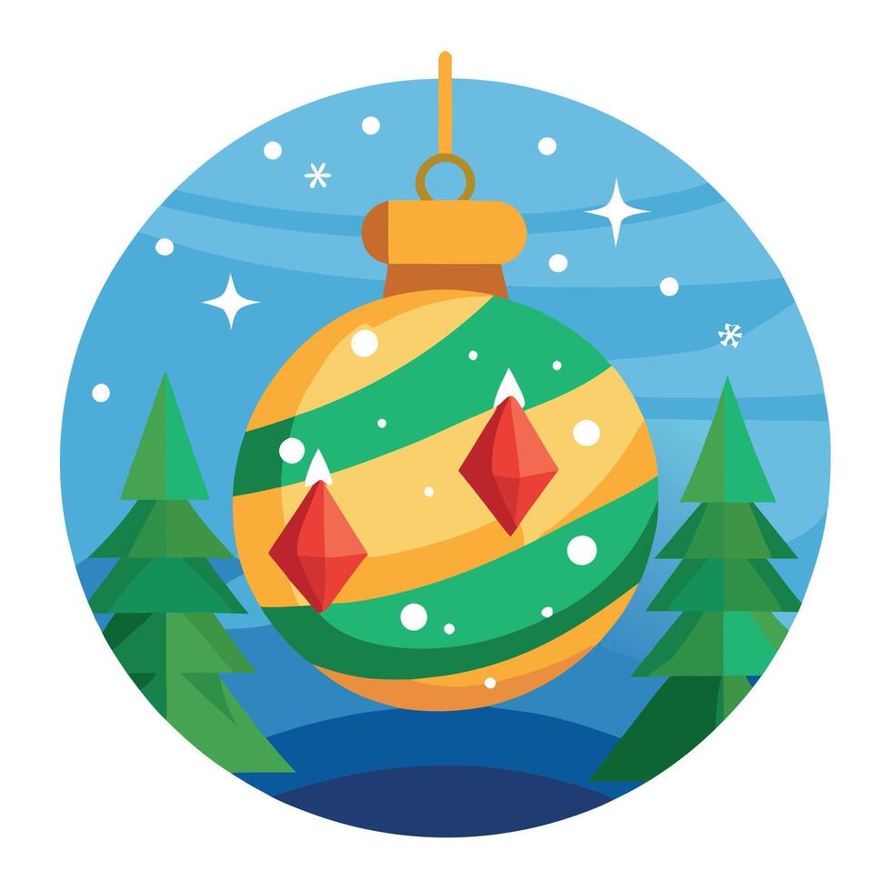 Christmas ball with pine trees and stars vector