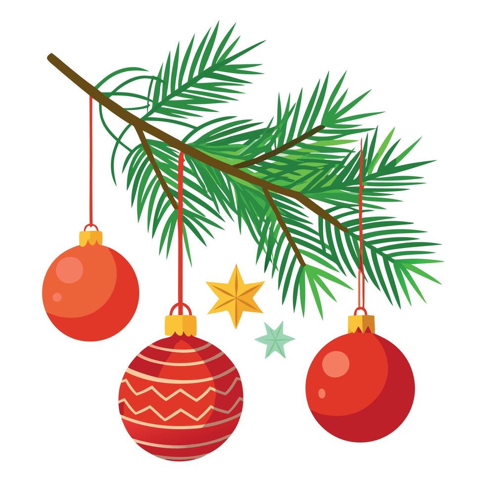 Pine twigs and Christmas decor isolated on white or transparent background vector
