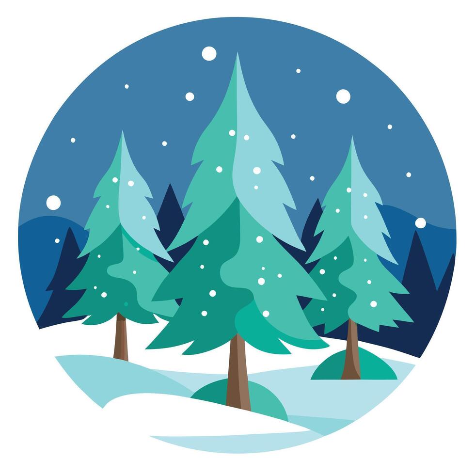 Winter forest with snow and trees illustration vector