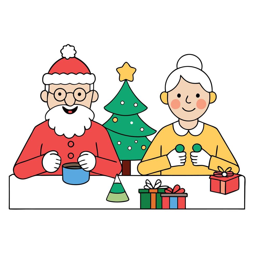 Mature couple smiling doing crafts at christmas. Happiness in elderly in Xmas. merry christmas vector