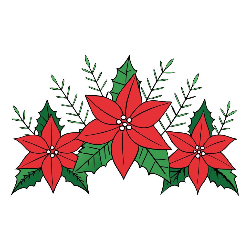 Christmas background with poinsettia flowers and fir branches vector