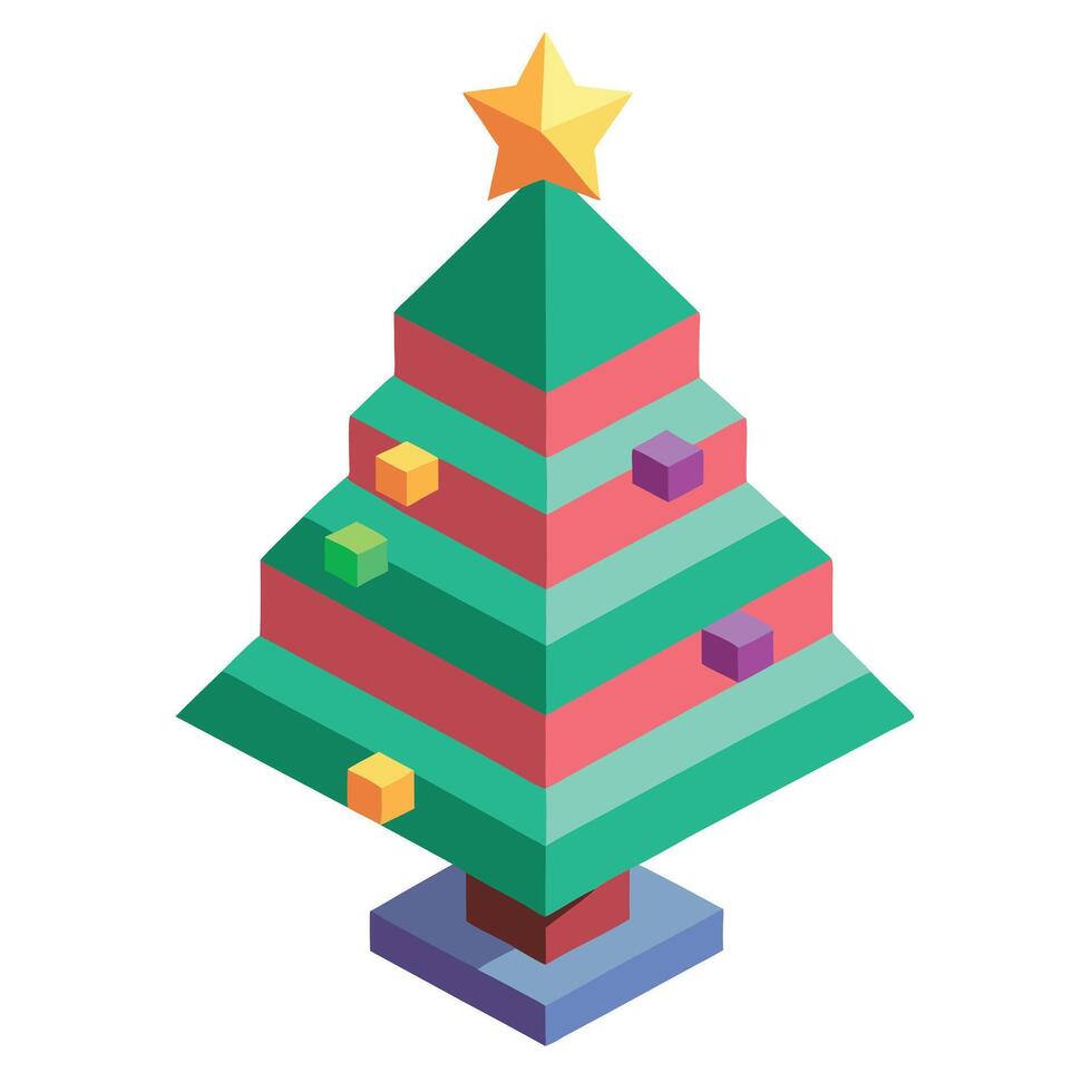 3d illustration of a modern Christmas tree with colorful shapes and retro style. vector