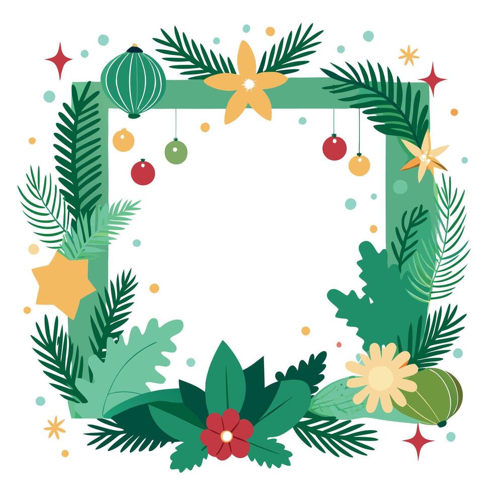 Festive Alpha Bokeh Border. Verdant Christmas Frame Featuring Fir Branches and Forest Decorations vector