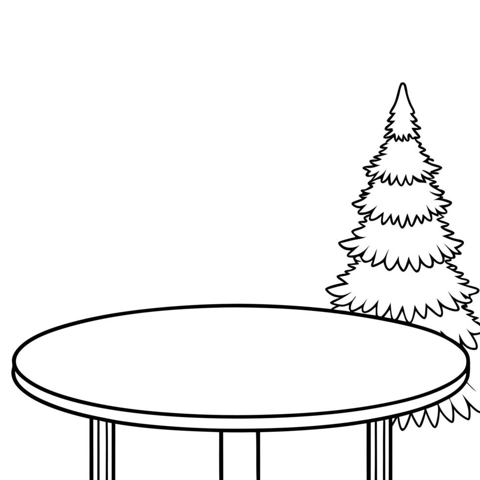 White empty table with blurred christmas tree and copy space vector